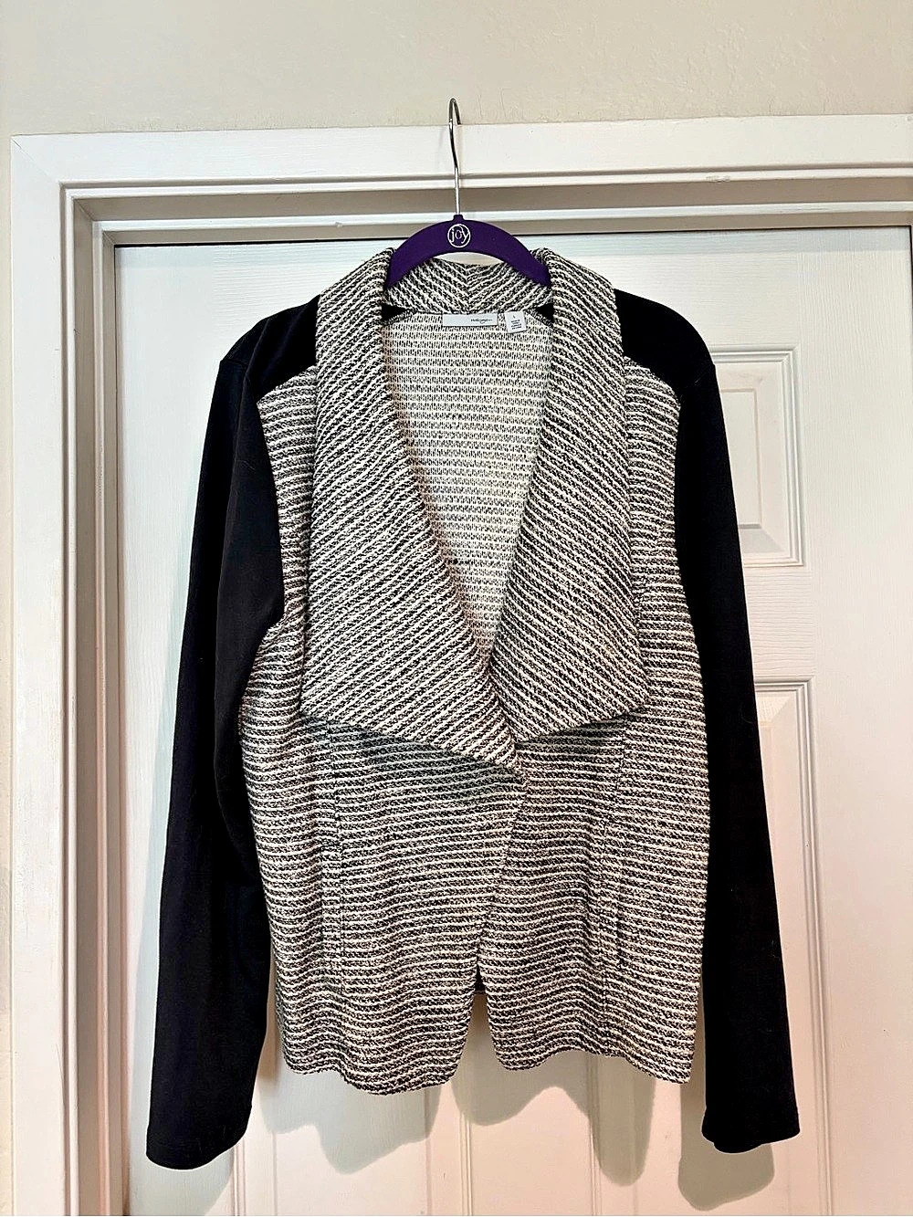 Halogen Striped Open Front Cardigan in Black & White Like New - Picture 2 of 5